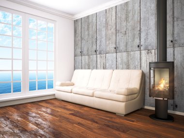 Modern parlak iç. 3D render