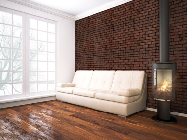 Modern parlak iç. 3D render