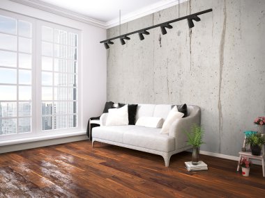 Modern parlak iç. 3D render