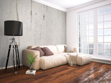 Modern parlak iç. 3D render