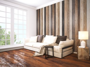 Modern parlak iç. 3D render