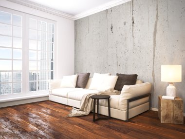 Modern parlak iç. 3D render