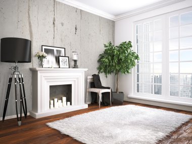 Modern parlak iç. 3D render