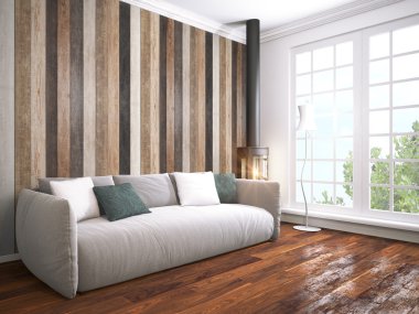 Modern parlak iç. 3D render