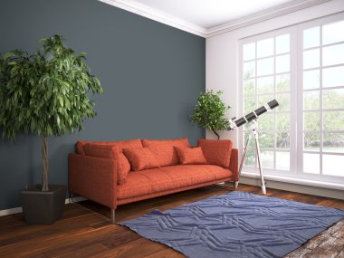 Modern parlak iç. 3D render