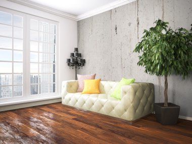 Modern parlak iç. 3D render