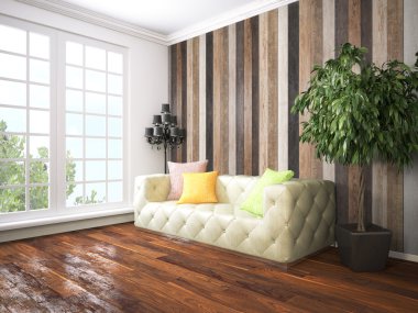 Modern parlak iç. 3D render