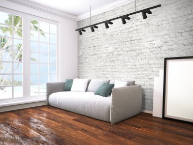 Modern parlak iç. 3D render