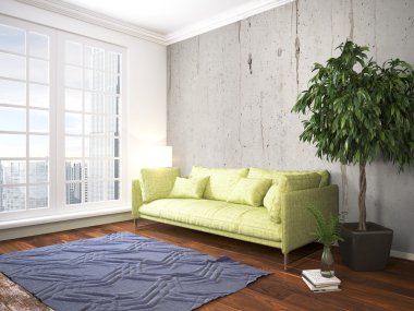 Modern parlak iç. 3D render