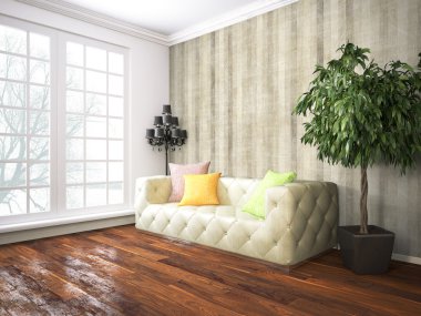 Modern parlak iç. 3D render