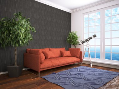 Modern parlak iç. 3D render