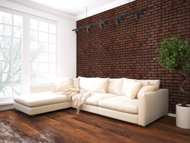 Modern parlak iç. 3D render