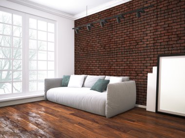 Modern parlak iç. 3D render