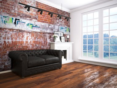 Modern parlak iç. 3D render