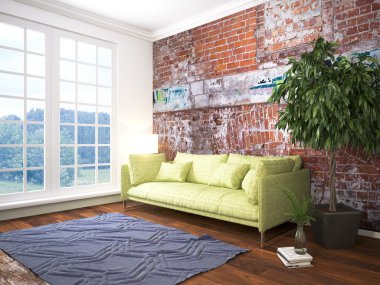 Modern parlak iç. 3D render