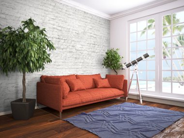 Modern parlak iç. 3D render