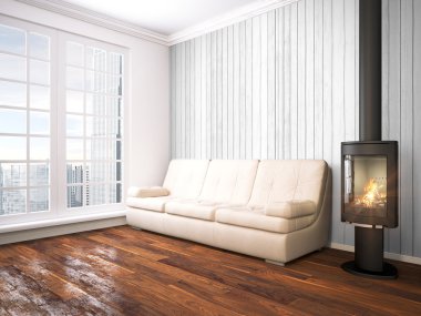 Modern parlak iç. 3D render