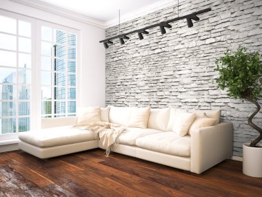 Modern parlak iç. 3D render