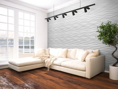 Modern parlak iç. 3D render