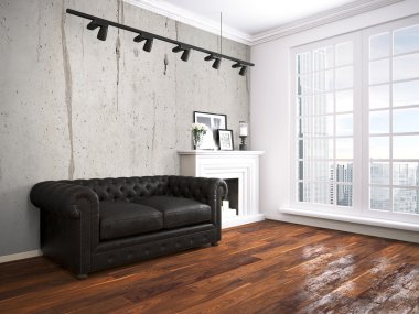 Modern parlak iç. 3D render