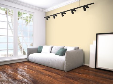 Modern parlak iç. 3D render