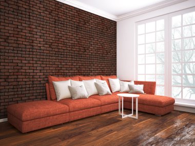 Modern parlak iç. 3D render