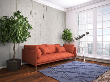 Modern parlak iç. 3D render