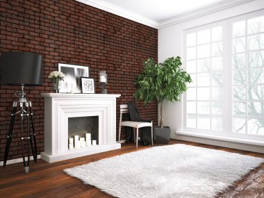 Modern parlak iç. 3D render