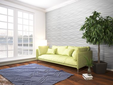 Modern parlak iç. 3D render