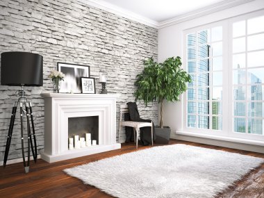 Modern parlak iç. 3D render