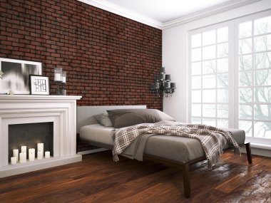 Modern parlak iç. 3D render