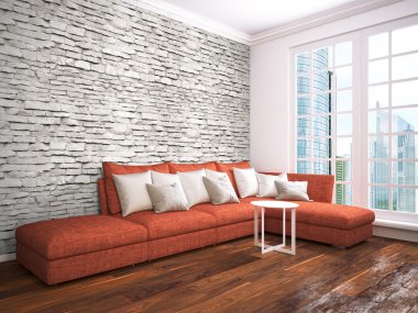 Modern parlak iç. 3D render