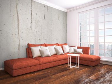 Modern parlak iç. 3D render