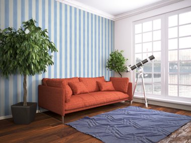 Modern parlak iç. 3D render