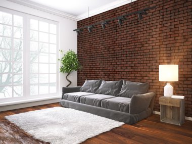 Modern parlak iç. 3D render