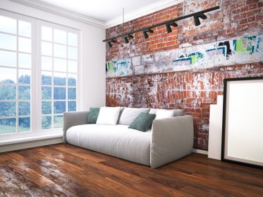 Modern parlak iç. 3D render