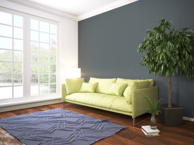 Modern parlak iç. 3D render