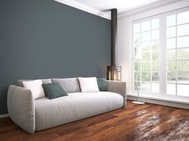 Modern parlak iç. 3D render