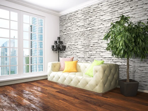 Modern parlak iç. 3D render