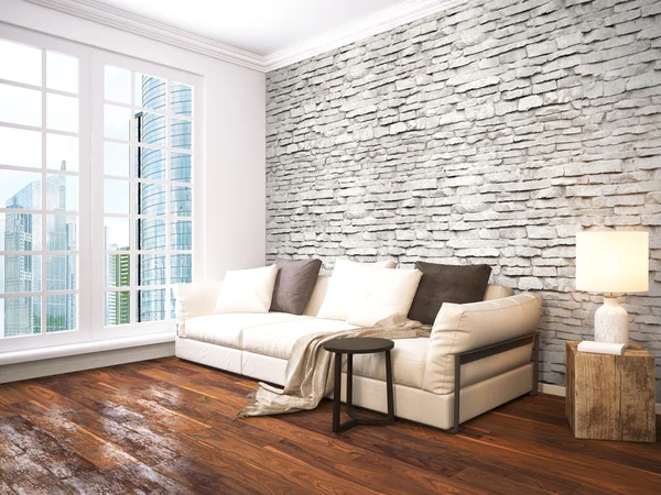 Modern parlak iç. 3D render