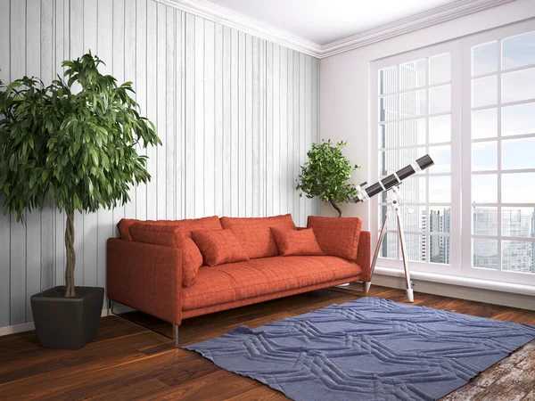 Modern parlak iç. 3D render