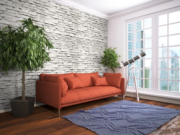 Modern parlak iç. 3D render