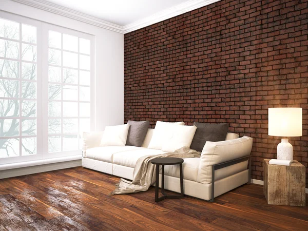 Modern parlak iç. 3D render