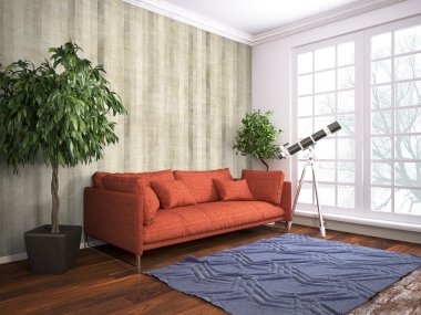 Modern parlak iç. 3D render