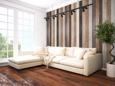 Modern parlak iç. 3D render