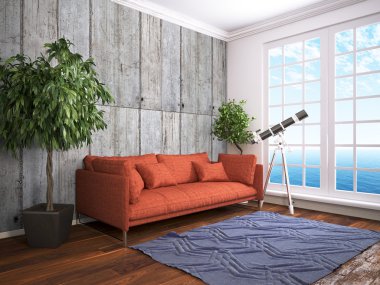 Modern parlak iç. 3D render