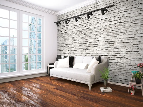 Modern parlak iç. 3D render