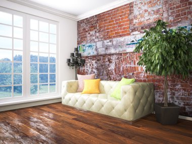 Modern parlak iç. 3D render