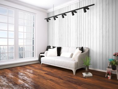 Modern parlak iç. 3D render