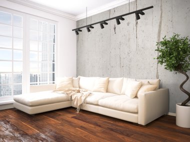 Modern parlak iç. 3D render